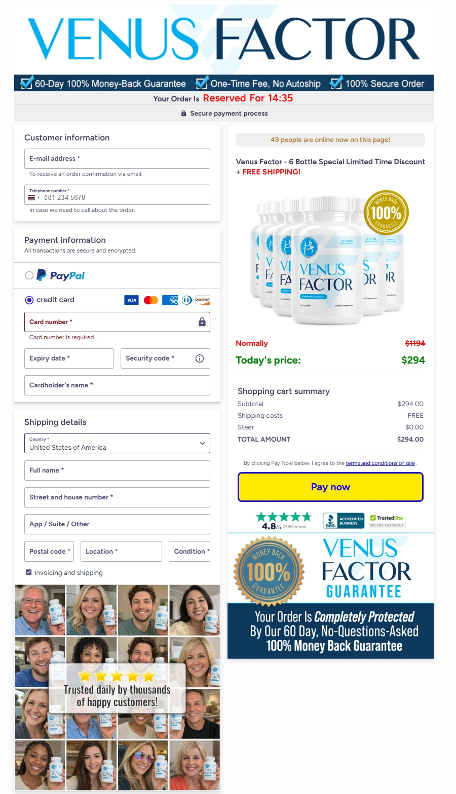 Venus Factor official secure payment system with protected checkout process